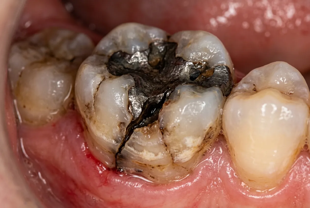 Broken fractured molar tooth before restorative crown treatment Oakville